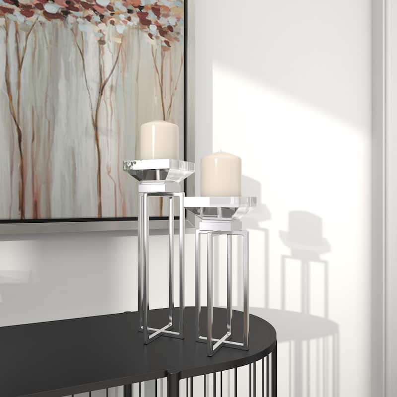 Stainless Steel Metal Geometric Decorative Candle Holder with Diamond Inspired Top - Set of 2 Silver - Roche River Decor