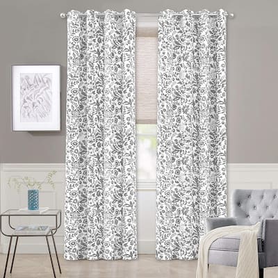 Porch & Den Ouzel Floral Watercolor Blackout Lined Window Curtain Panel Pair