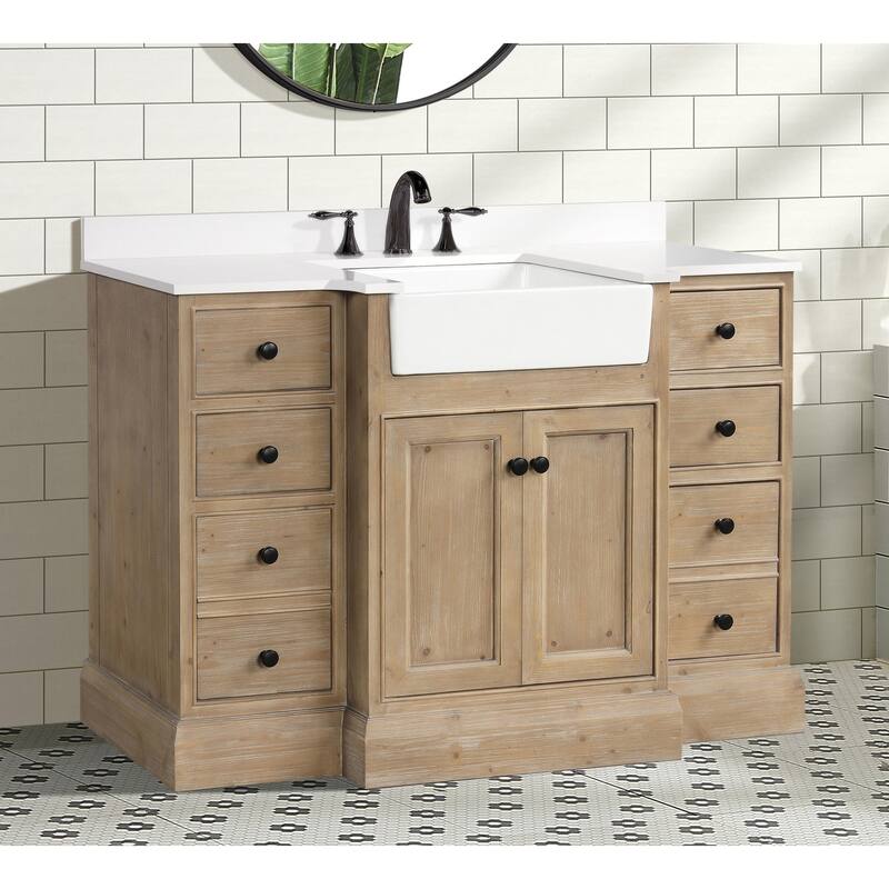 Ari Bath, Kelly 48" Bathroom Vanity, Weathered Fir Finish, White Engineered Stone - 48