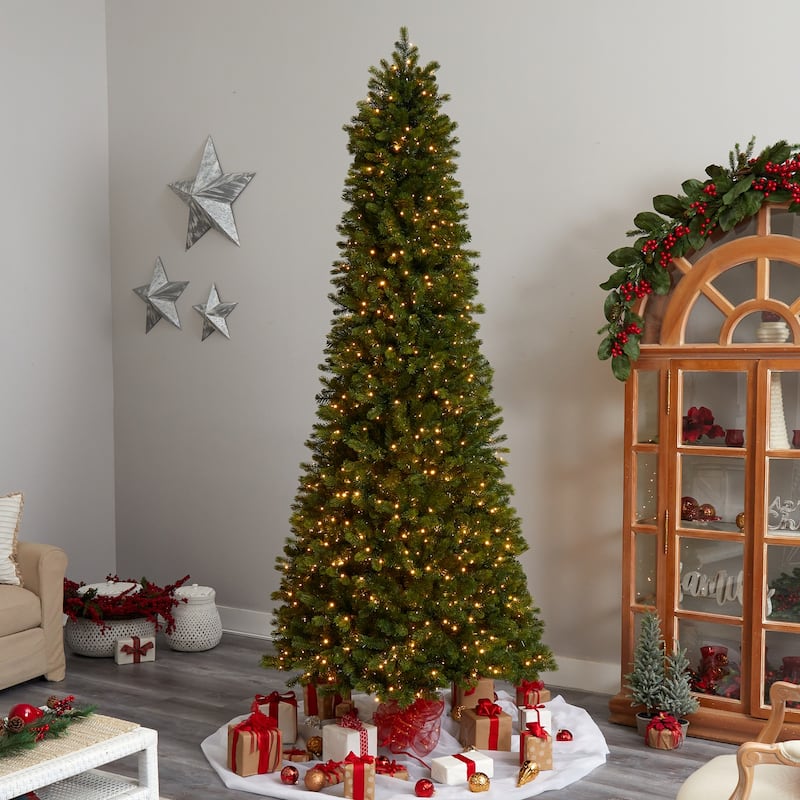 9.5ft. Slim Mountain Spruce Artificial Christmas Tree with 1400 Warm White Micro LED Lights & Remote - Majestic Statement Tree