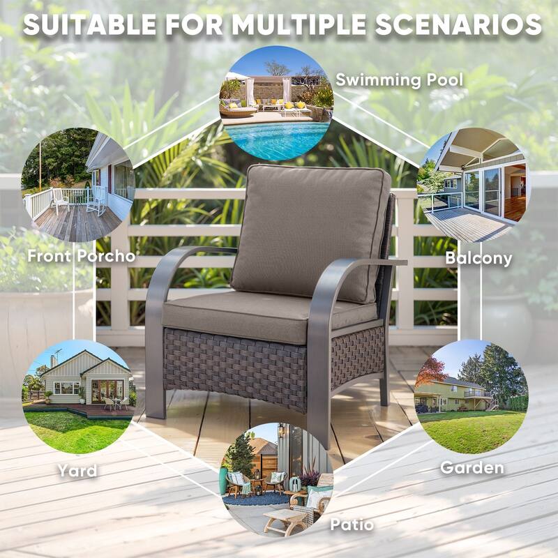 2 Patio PE Wicker Chairs with Soft Cushion