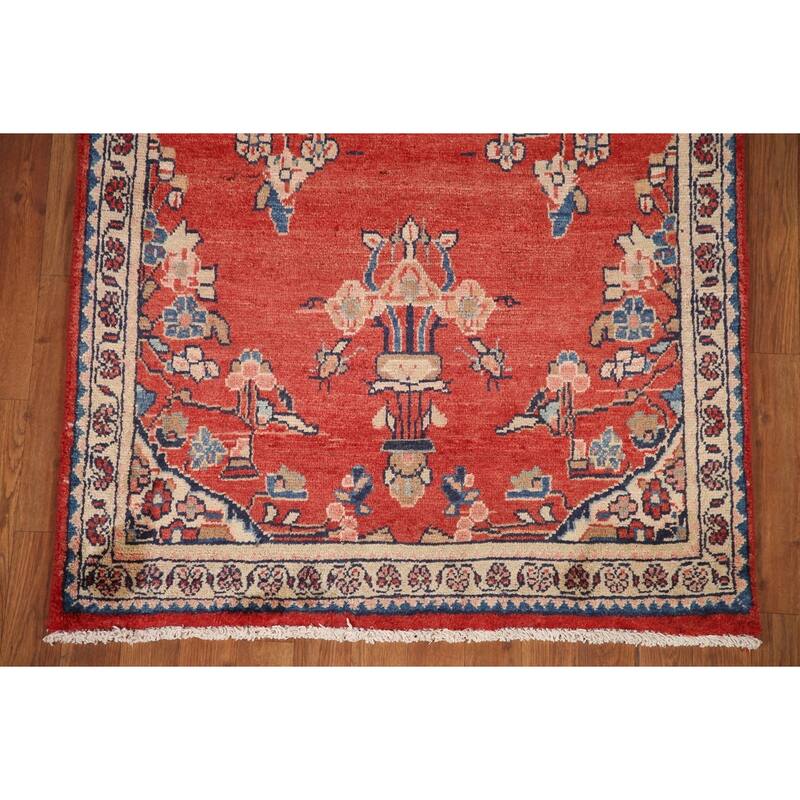 Hand Knotted Oriental 100% Wool Carpet Traditional Floral Red Mahal Runner Rug - 10' 3'' X 3' 4''