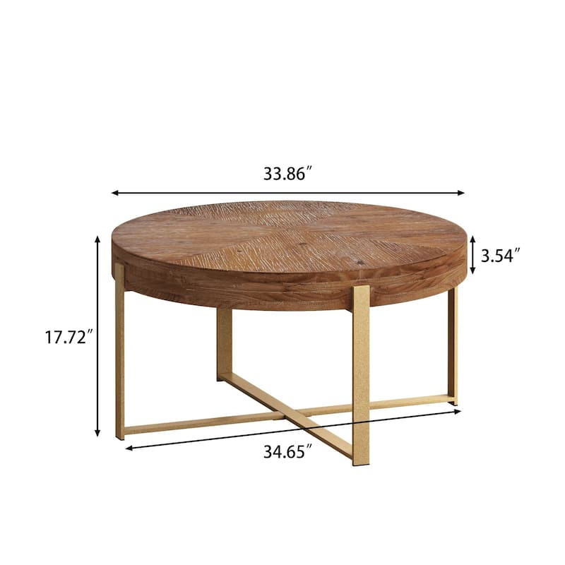 Modern Retro Round Coffee Table with Gold Cross Legs