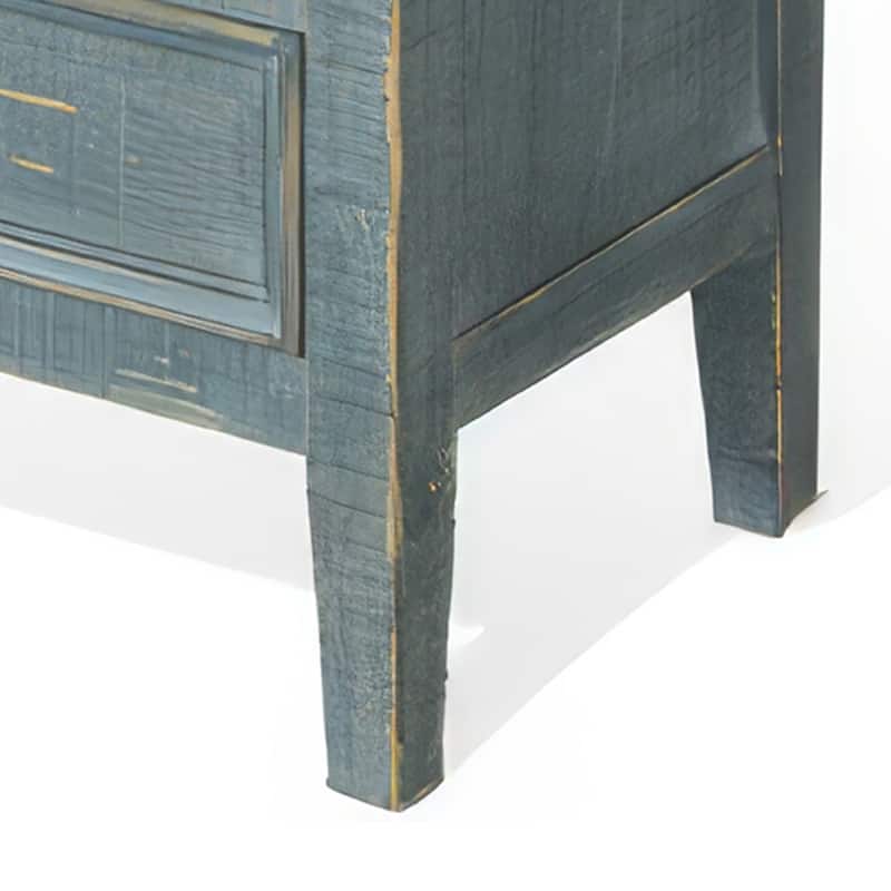 Rena Side End Table with 3 Drawers, 19 Inch Rustic Green Mahogany Wood