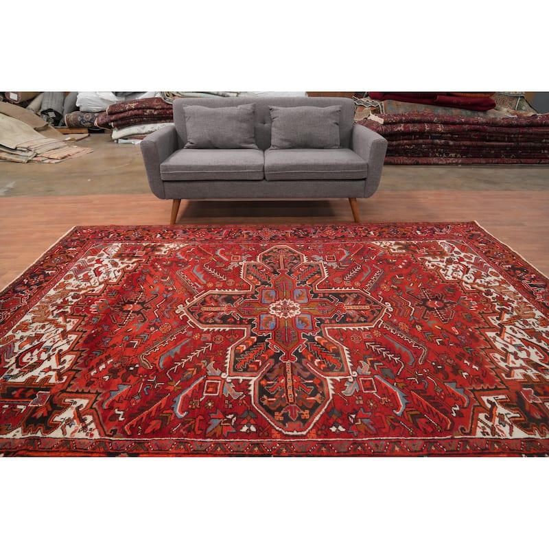 Hand Knotted Oriental 100% Wool Carpet Traditional Medallion Red Heriz Area Rug - 9' 9'' X 7' 1''