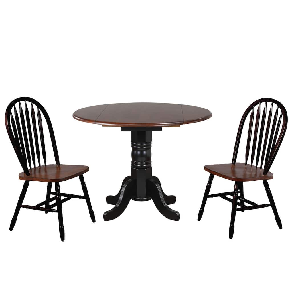 30 in. H, 5 -Piece Black Round Wood Top with High Lattice Back 4 Seating Dining Room Set