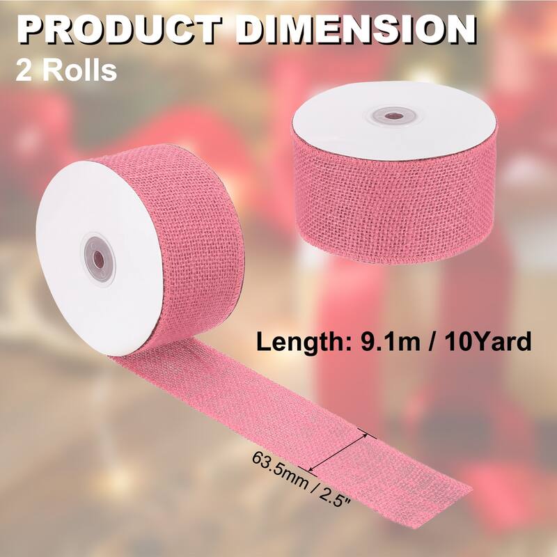 Burlap Fabric Ribbon 2pcs Jute Crafts Roll Wrapping - Pink - 2.5 Inch x 10 Yards