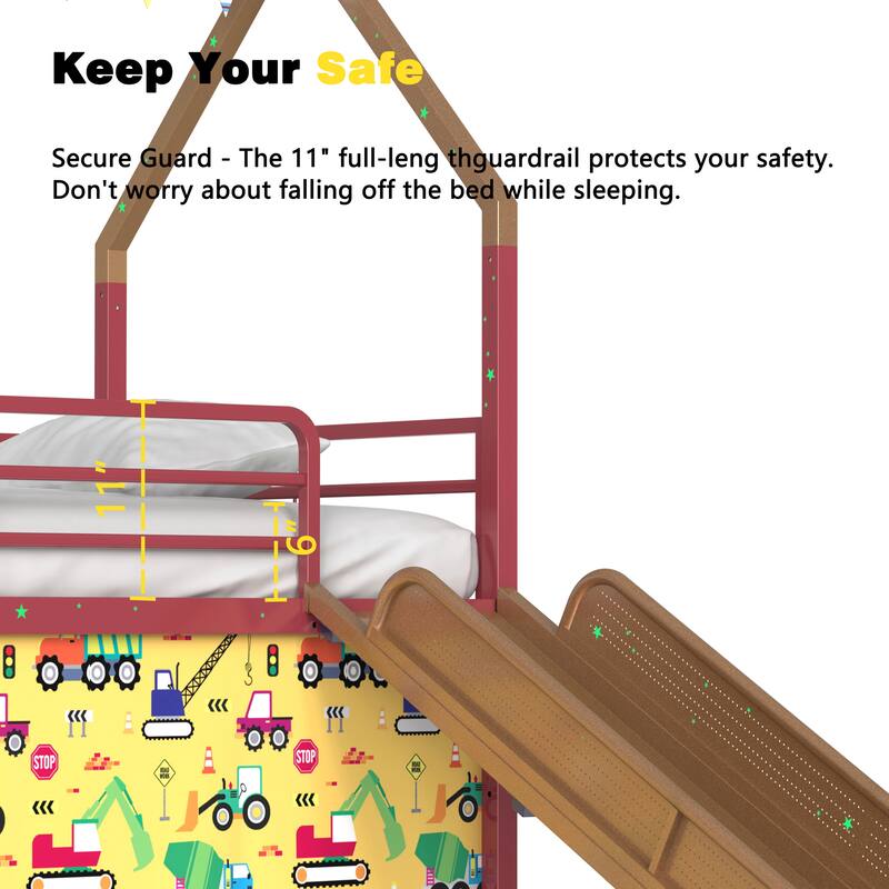 Superhero-Themed Kids' Twin Loft Bed with Slide and Safety Features