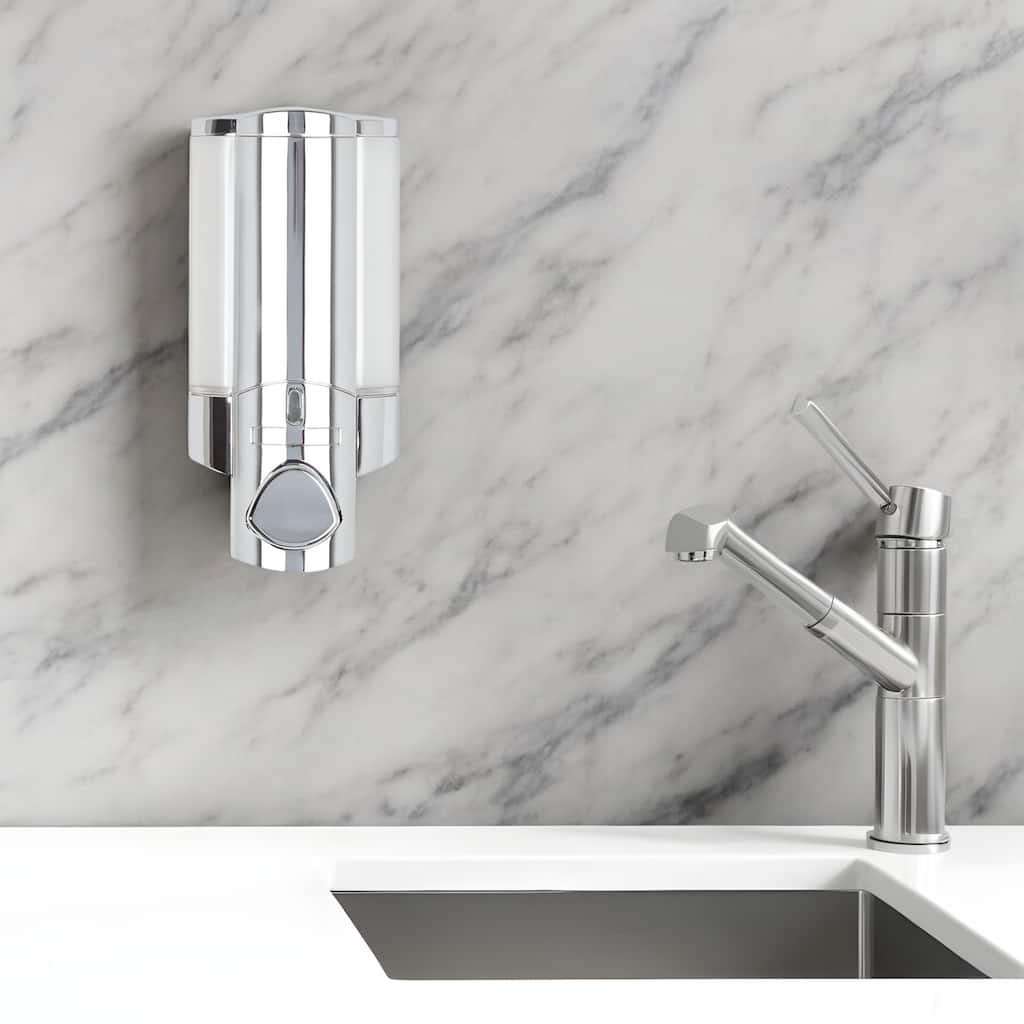 HomeRoots Silver Heavy Duty Plastic Wall Mount Soap Dispenser - 3.25' X '3.5' X '3.5