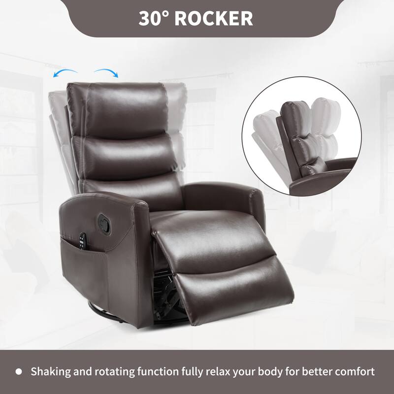 Roomfitters Manual Swivel Rocker Recliner Chair with Heat and Massage Fabric Glider Lounge Sofa for Living Room