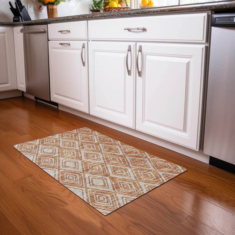 Premium Washable Super Soft Diamond Cascade Mayfield Rug - Paprika - 1'8" x 2'6"