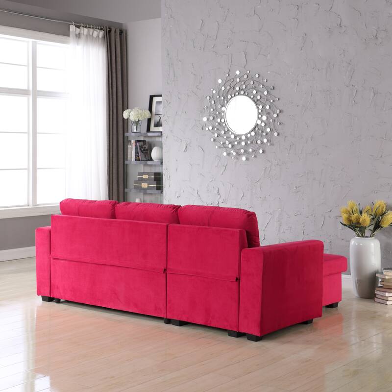 91-in. Velvet Reversible Convertible Storage Sectional/Sofa Sleeper