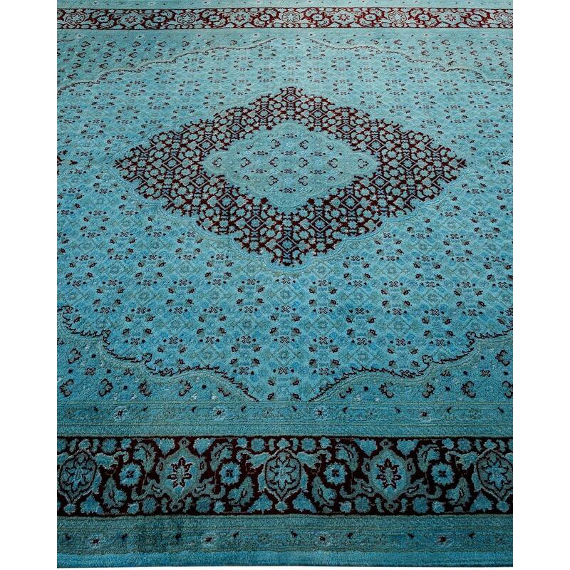 Overton Hand Knotted Wool Vintage Inspired Modern Contemporary Overdyed Blue Area Rug - 6' 2" x 9' 3"