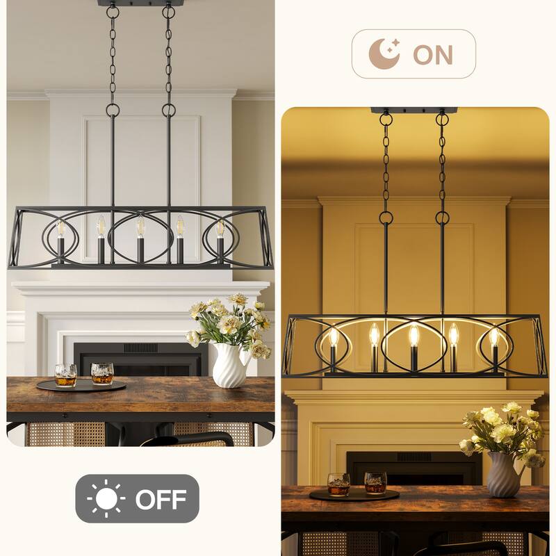 36''W Modern Linear Chandelier with Adjustable Height, Geometric Pendant Light