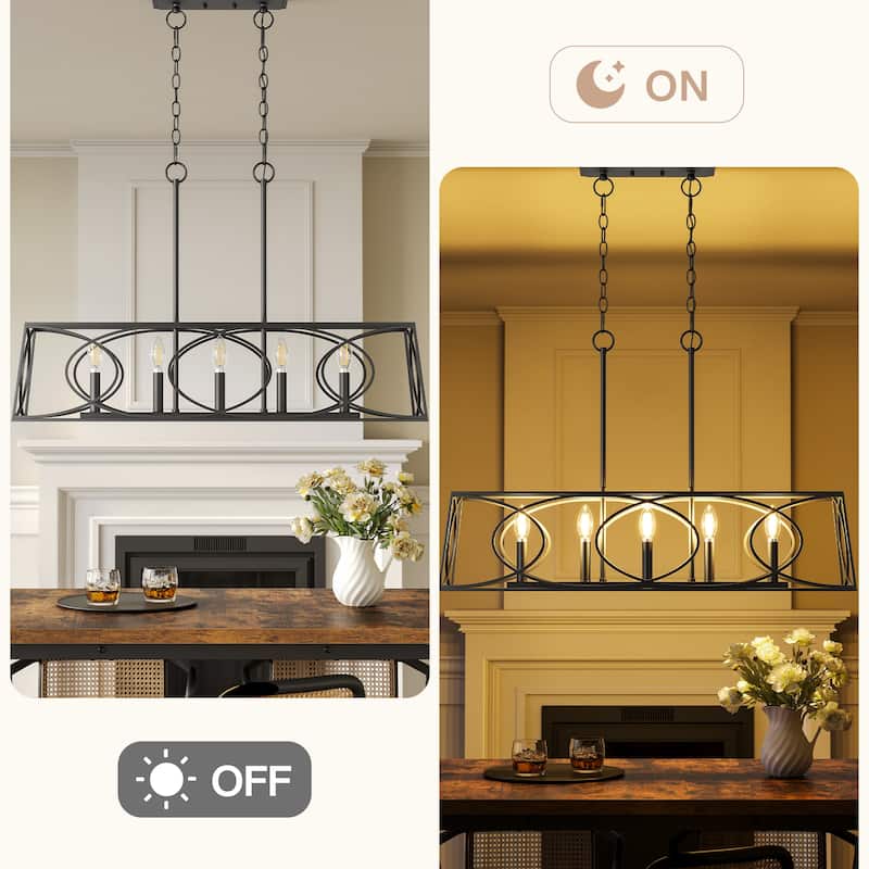 36''W Modern Linear Chandelier with Adjustable Height, Geometric Pendant