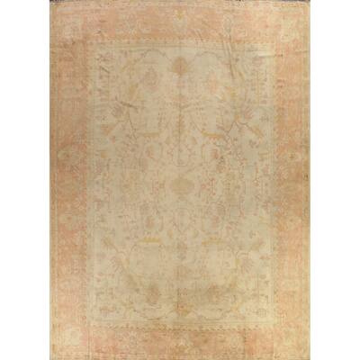 Pre-1900 Antique Vegetable Dye Oushak Turkish Wool Area Rug Handmade - 13'6" x 15'5"