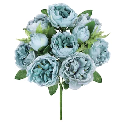 Set of 2 Blue Artificial Lush Peony Flower Stem Bush Bouquet 20in - 20" L x 15" W x 15" DP