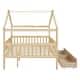 preview thumbnail 10 of 12, Natural Full Size Wooden House Bed with Two Drawers and Roof