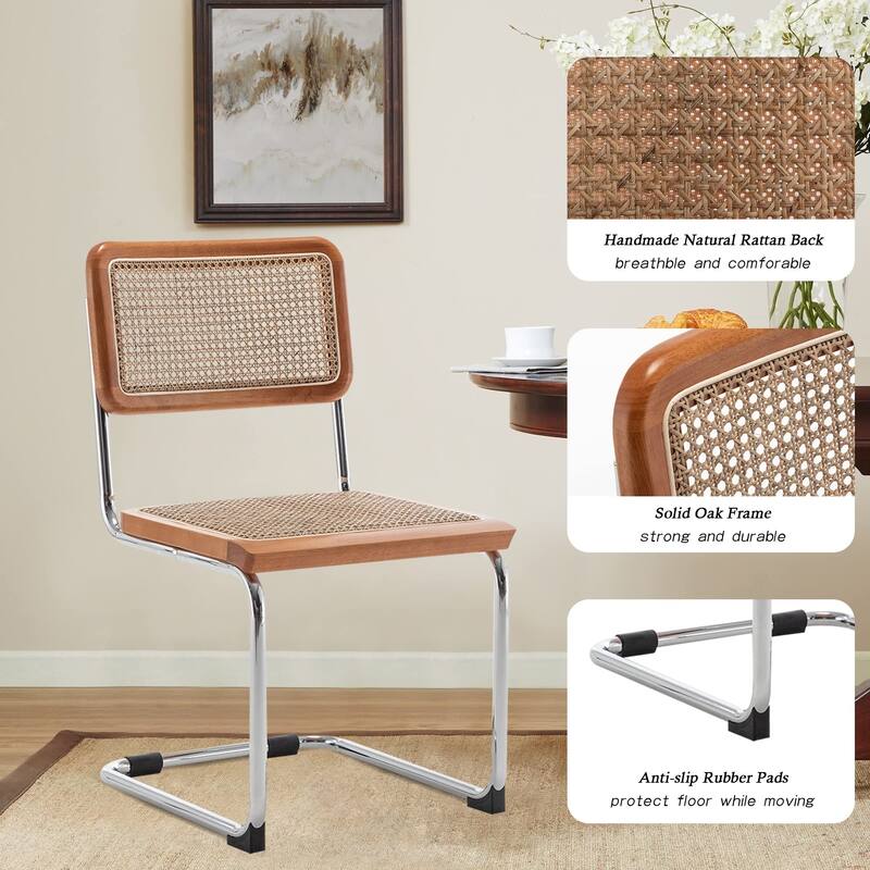Dining Chairs Set of 2, Upholstered Natural Rattan Kitchen Chairs, Armless Accent Chair Side Chairs