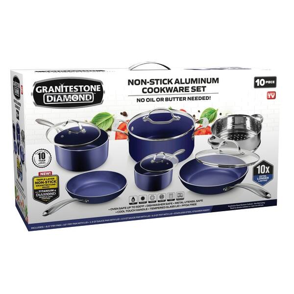 Granitestone Blue Non Stick Scratch Resistant 10pc Cookware Set Overstock 31128165