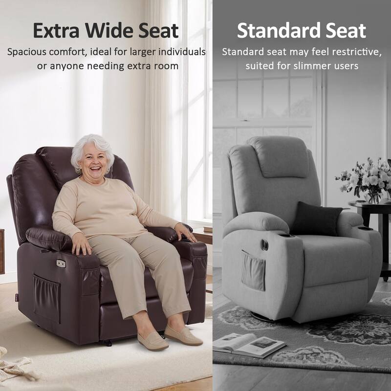 MCombo Medium-Wide Power Lift Recliner Chair Sofa with Massage and Heat for Elderly People, Faux Leather R7045