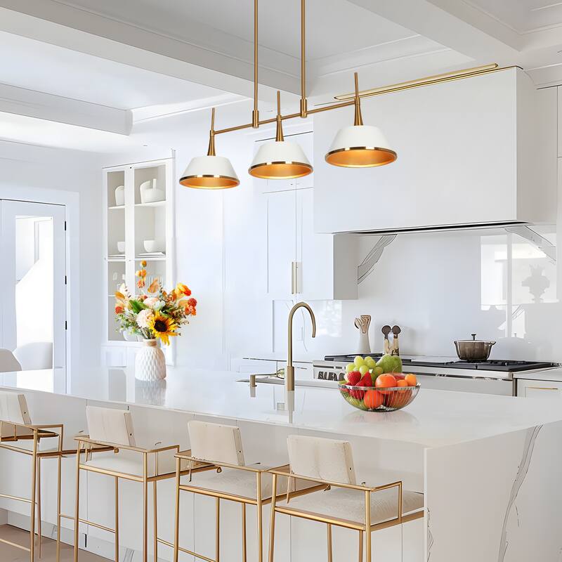 Nisa Modern Gold 3-Light Chandelier Linear Cone Metal Kitchen Island Light - 34.5'' L x 9'' W x 12'' H