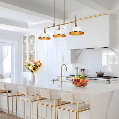 Nisa Modern Gold 3-Light Chandelier Linear Cone Metal Kitchen Island Light - 34.5'' L x 9'' W x 12'' H