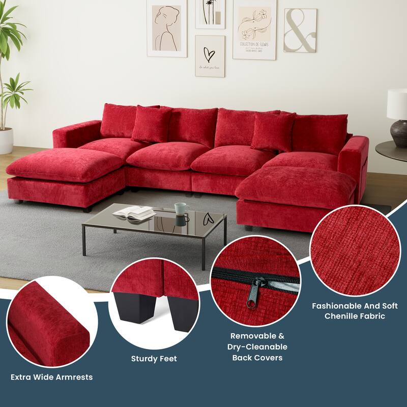 Lucca 6-Piece Chenille Upholstered Modular Sectional with USB Port