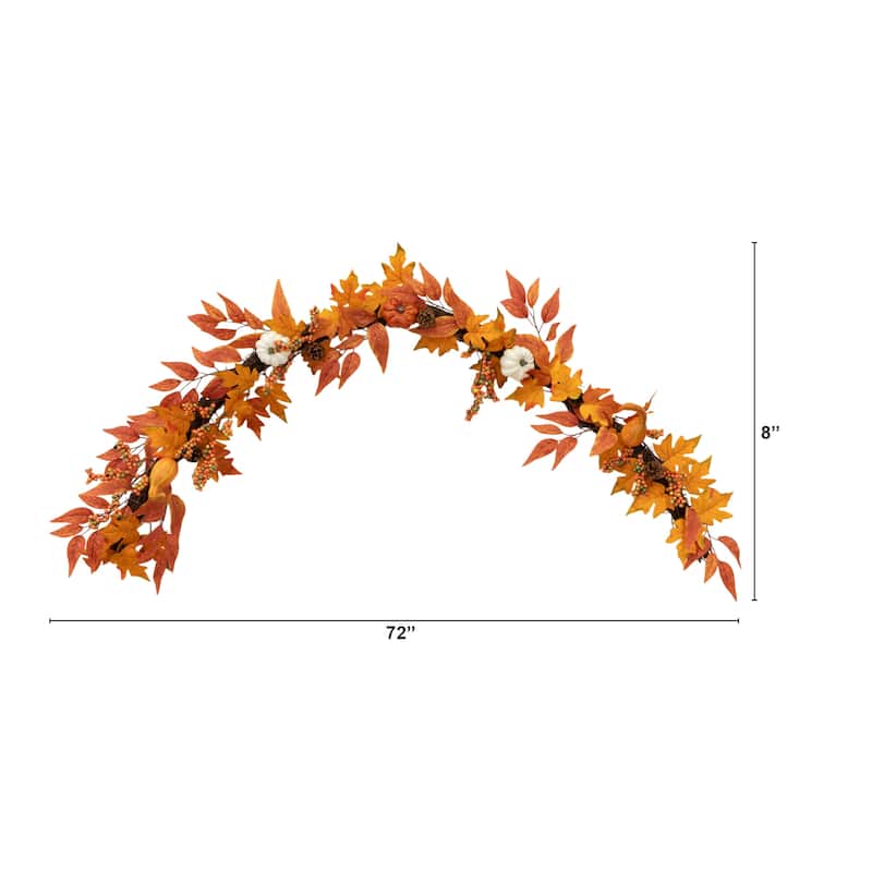 6' Assorted Autumn Maple Leaves, Berries and Pinecone Fall Garland - 72
