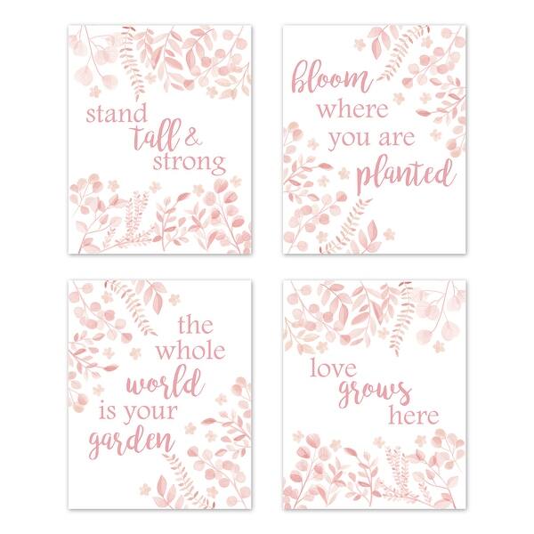 slide 2 of 6, Blush Pink and White Floral Leaf Wall Decor Art Prints Set of 4 Boho Chic Bohemian Watercolor Botanical Flower Woodland Tropical