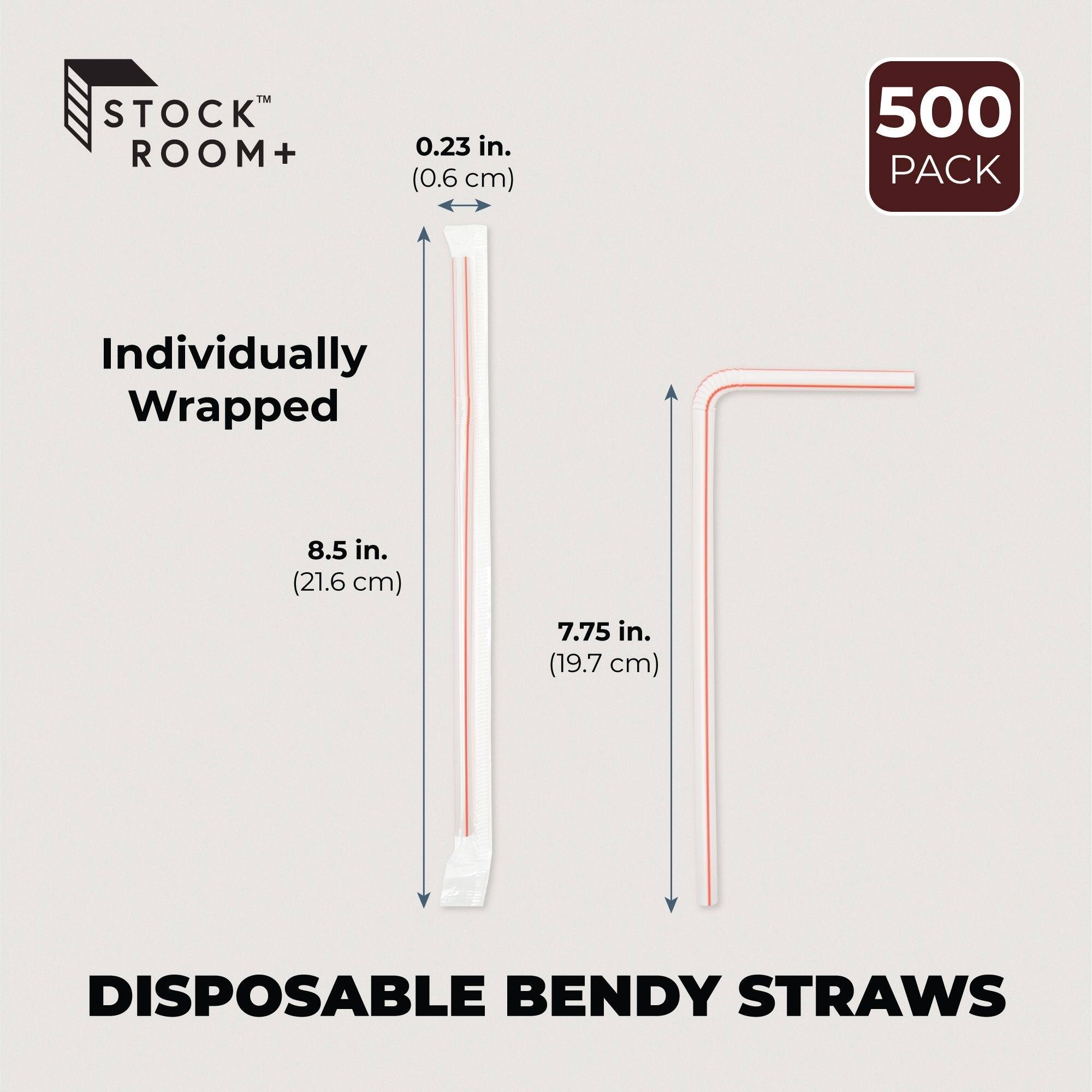 Plastic Flexible Drinking Straws, Striped Disposable Individually