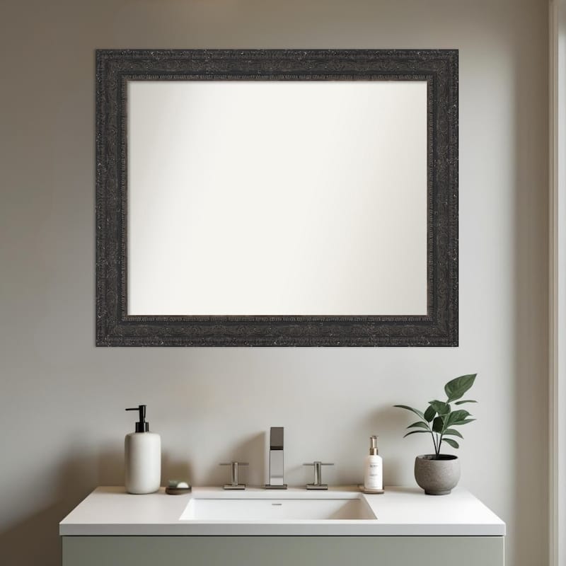 Attic Aged Non-Beveled Wood Framed Bathroom Vanity Wall Mirror