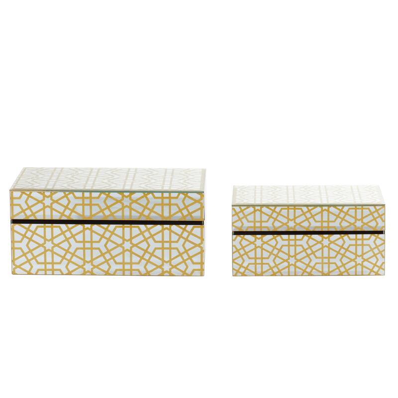 CosmoLiving by Cosmopolitan Gold Wooden Hinged Lid Geometric Box (Set of 2)