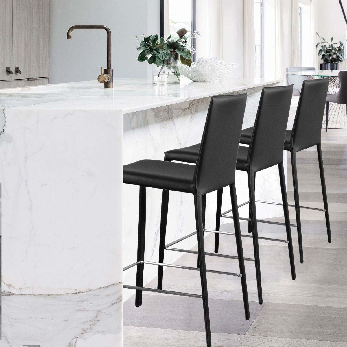 Prima Modern Leather & Metal Counter Stool - Contract Grade