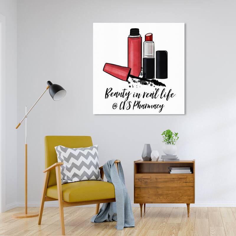 Wynwood Studio Canvas Fashion and Glam Mascara And Lipstick Love Red and Glam Wall Art Canvas Print - 30 x 30