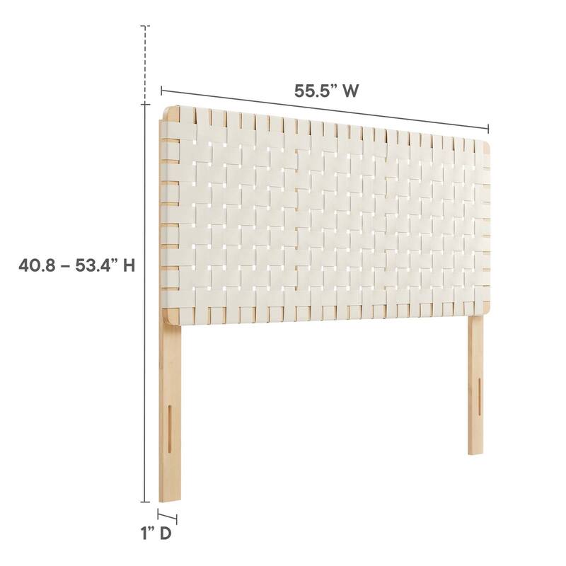 Ditmas Solid Wooden Off-White Leather Basket Weaved Full Size Headboard
