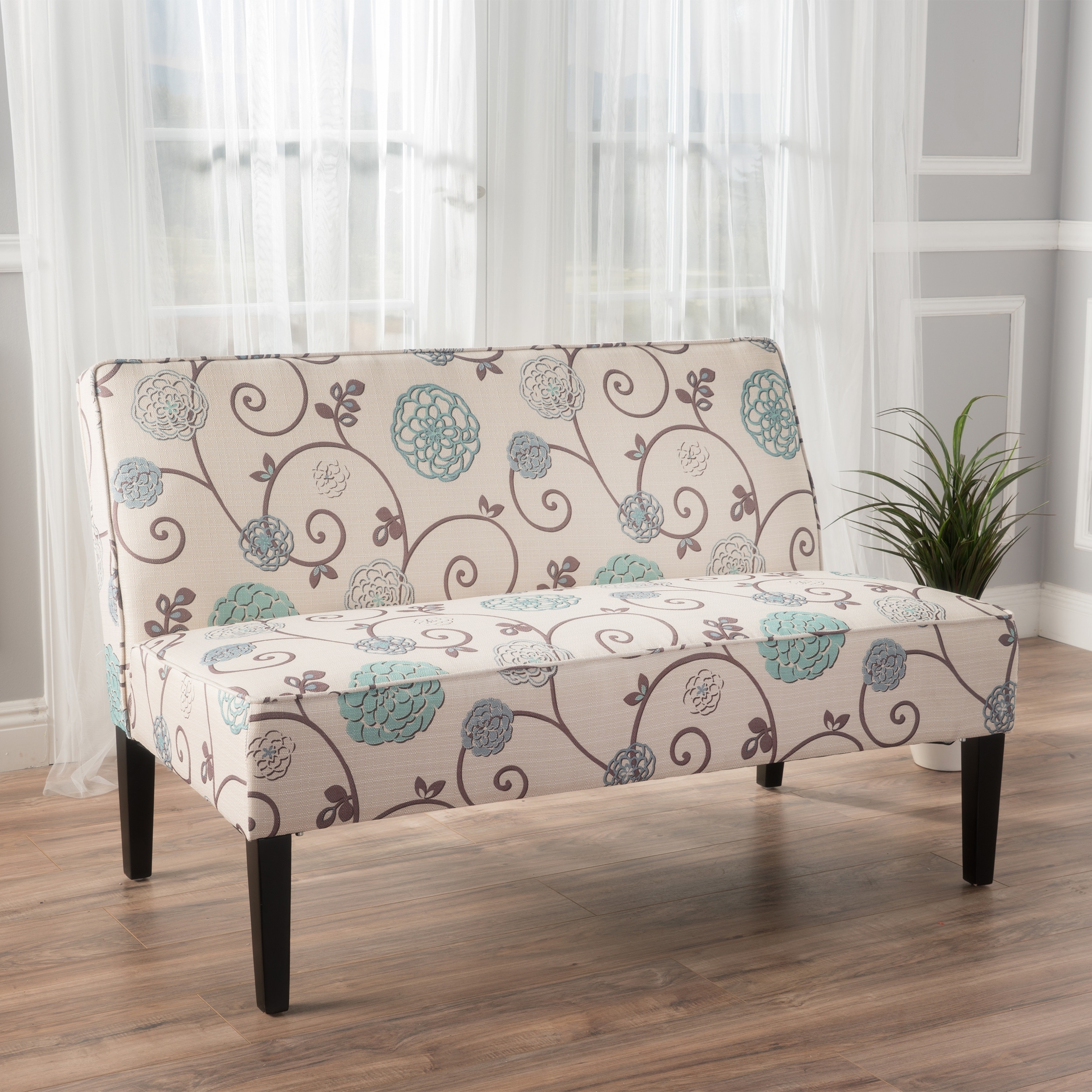 Elegant Upholstered Sofa with Wood Frame, 2-Seater Sofa Couch White Blue Living Room Sofa for Bedroom
