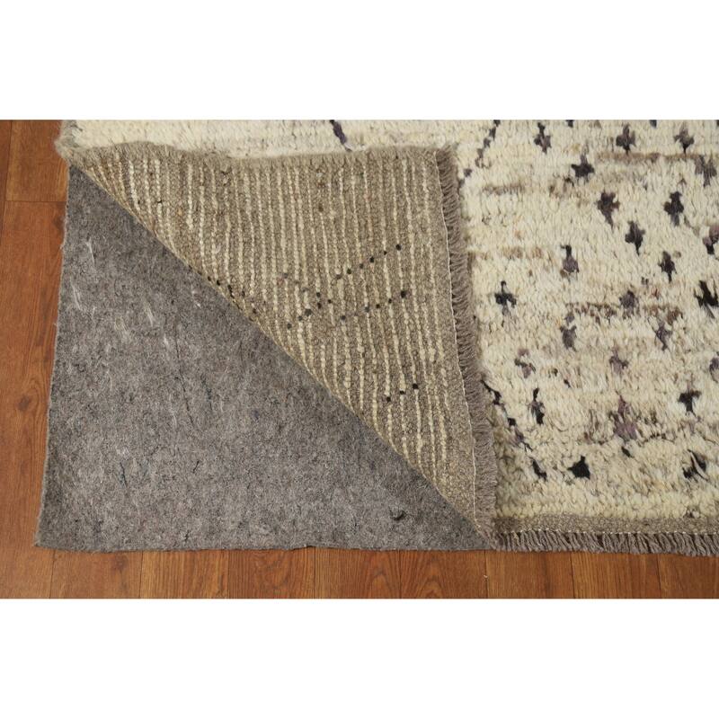 Geometric Moroccan Oriental Rug Handmade Geometric Beige Wool Carpet - 6'9" x 9'7"