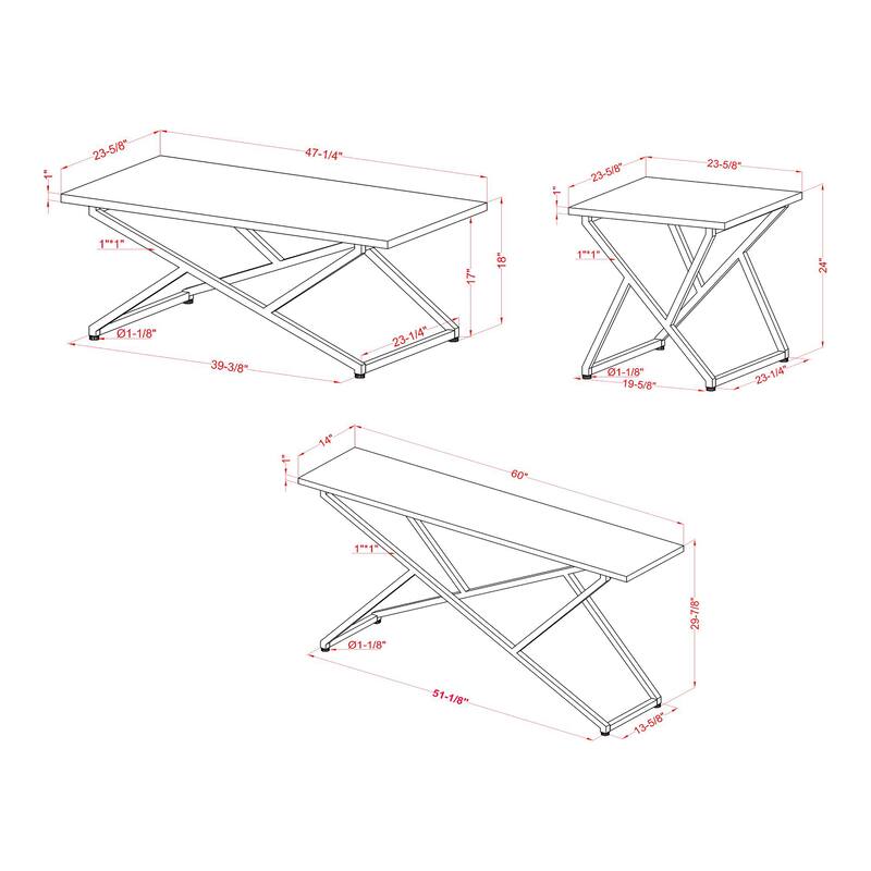 Cano Glam White Steel 3-Piece Living Room Table Set by Furniture of America