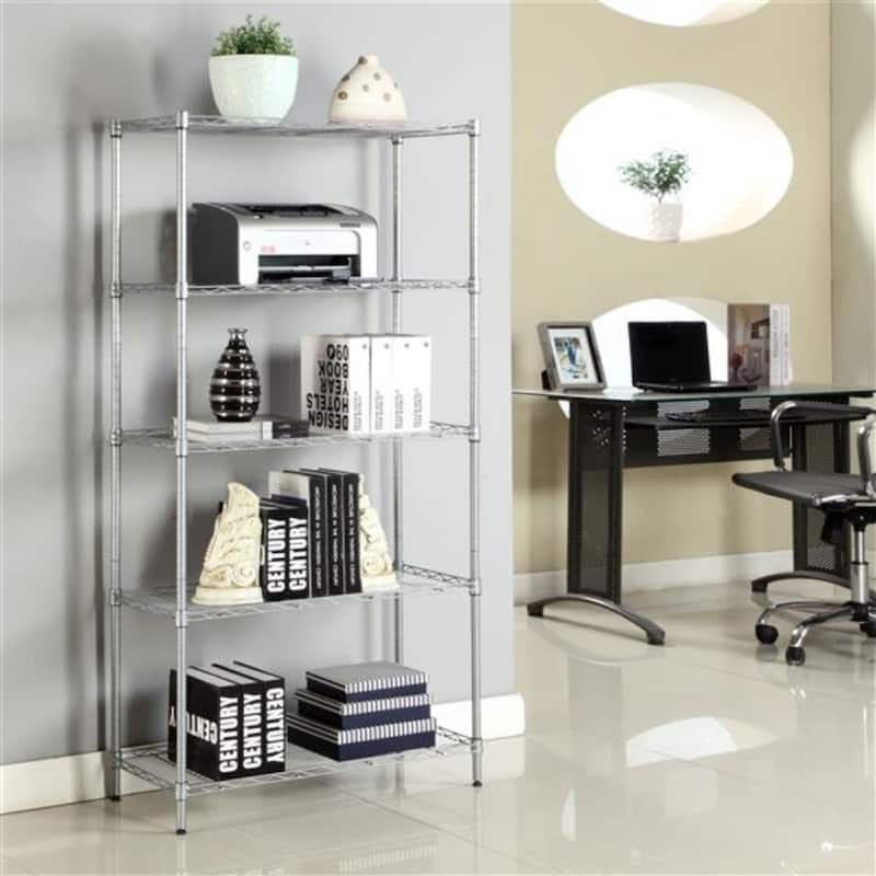 Rectangle Carbon Steel Metal Assembly 5-Shelf Storage Rack - Silver Grey - (29.13 x 13.39 x 59.06)"
