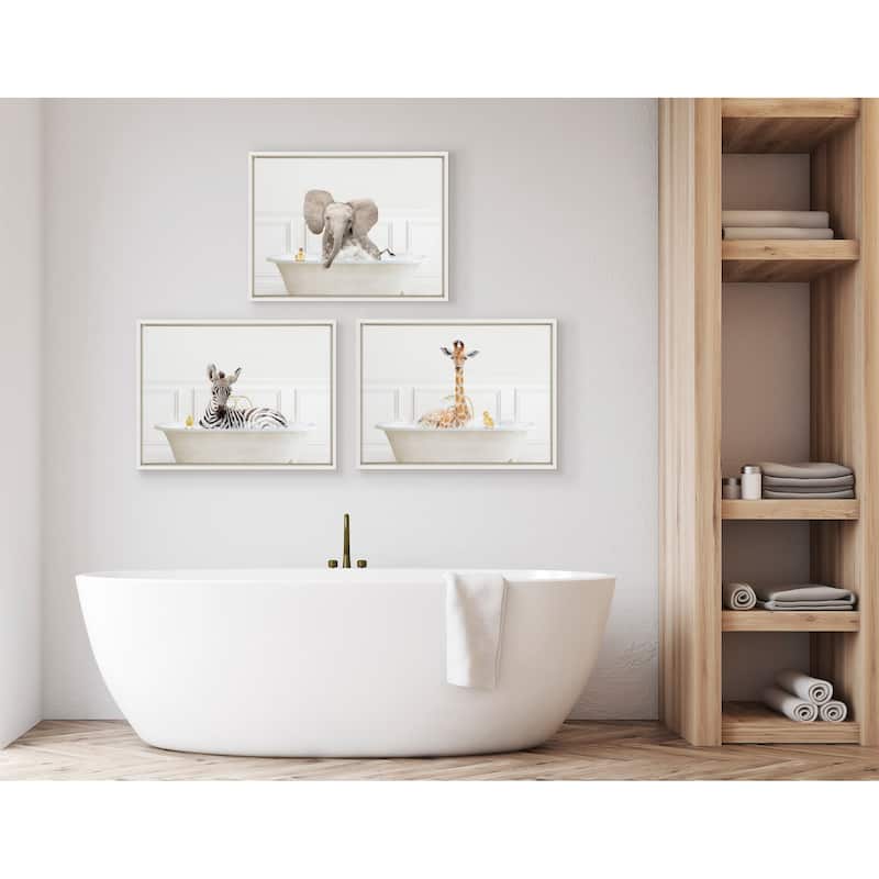 Kate and Laurel Sylvie Zebra Bubble Bath Framed Canvas by Amy Peterson