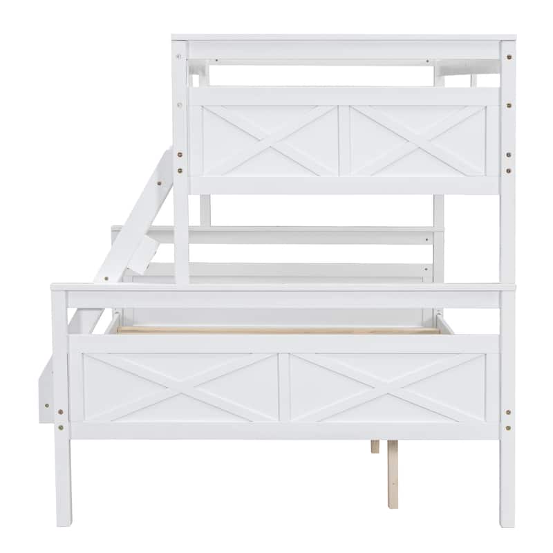 Twin over Full Pine Wood Bunk Bed with Safety Guardrail
