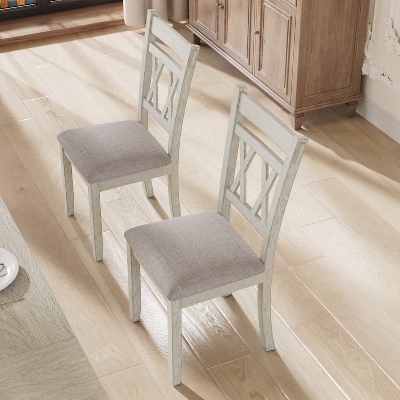 VECELO Solid Wood Dining Chairs with Linen Fabric Seating，Kitchen Chairs Set of 2/4/6