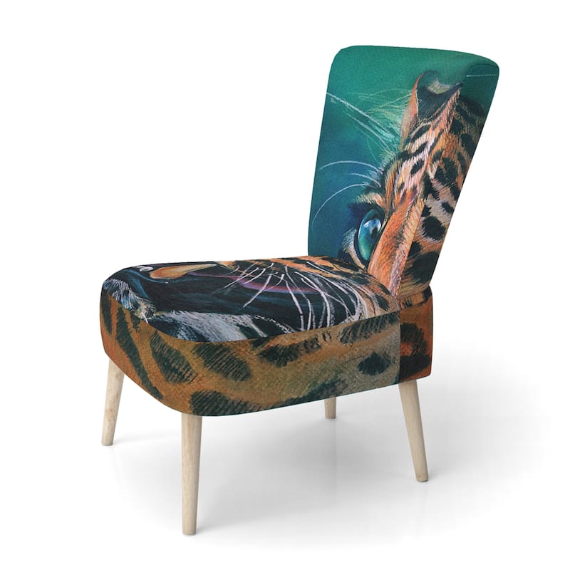 Designart "Artistic Colorful Painting Of Leopard" Upholstered Traditional Accent Chair and Arm Chair - Side Chair