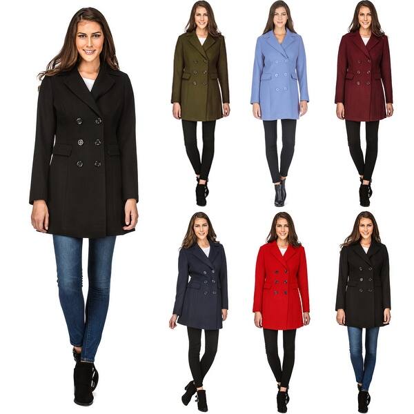 slide 1 of 26, Haute Edition Double Breasted Wool Blend Peacoat Winter Jacket Coat