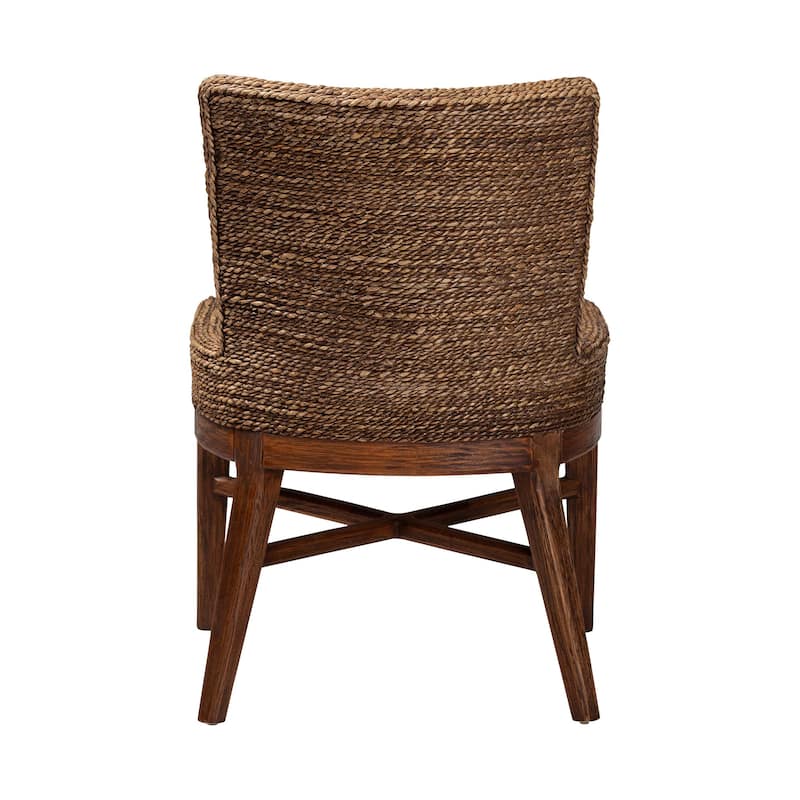 Ridley Seagrass Dining Chair with Mahogany Wood Frame - Coastal Accent Chair with Woven Square Back and Cushioned Seat