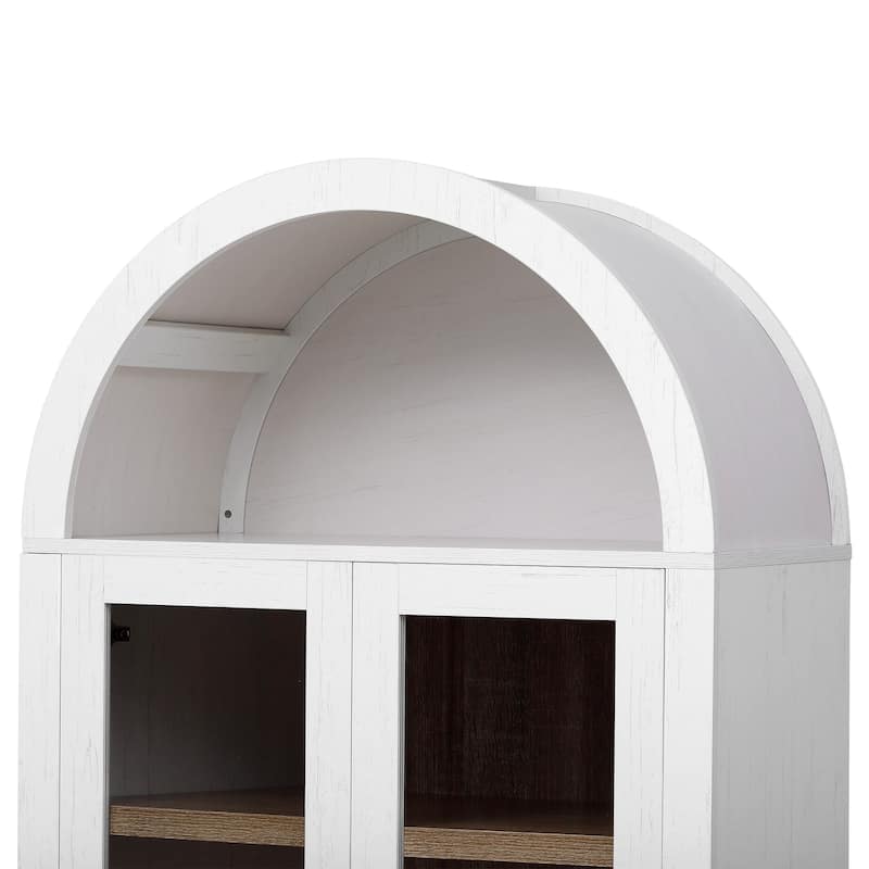 71"Tall Arched Kitchen Pantry Cabinet with 2 Large Drawers,Storage Cabinets with Adjustable Shelves,Glass Door,Wood Cupboard