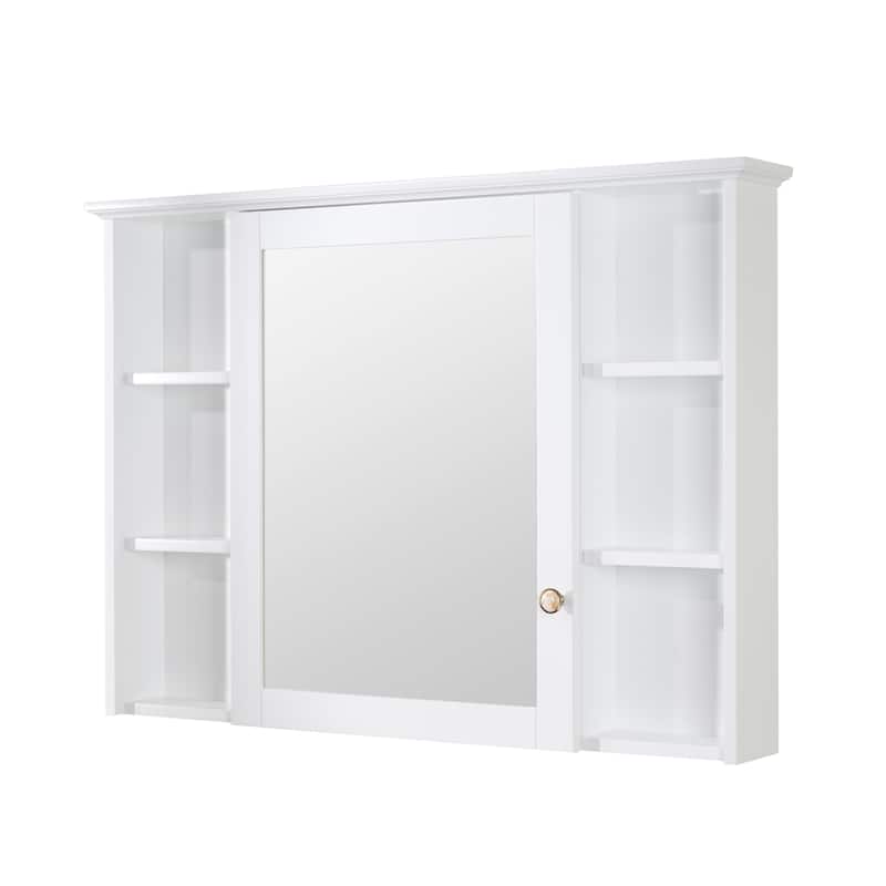 Modern Surface Mount Solid Wood Framed Medicine Cabinet With Mirror and Shelves