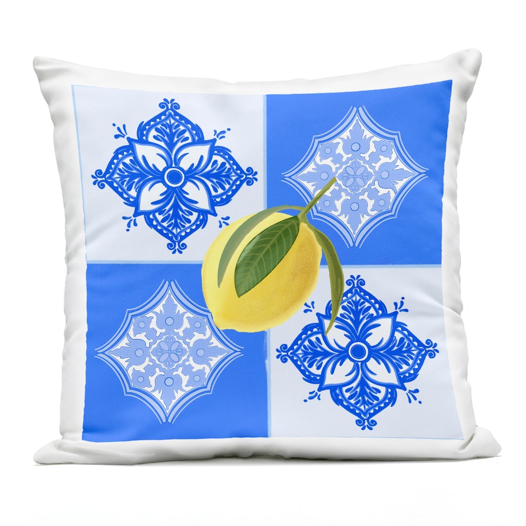 Stupell Lemon over Geometric Tiles Printed Outdoor Throw Pillow Design by Ashley Singleton
