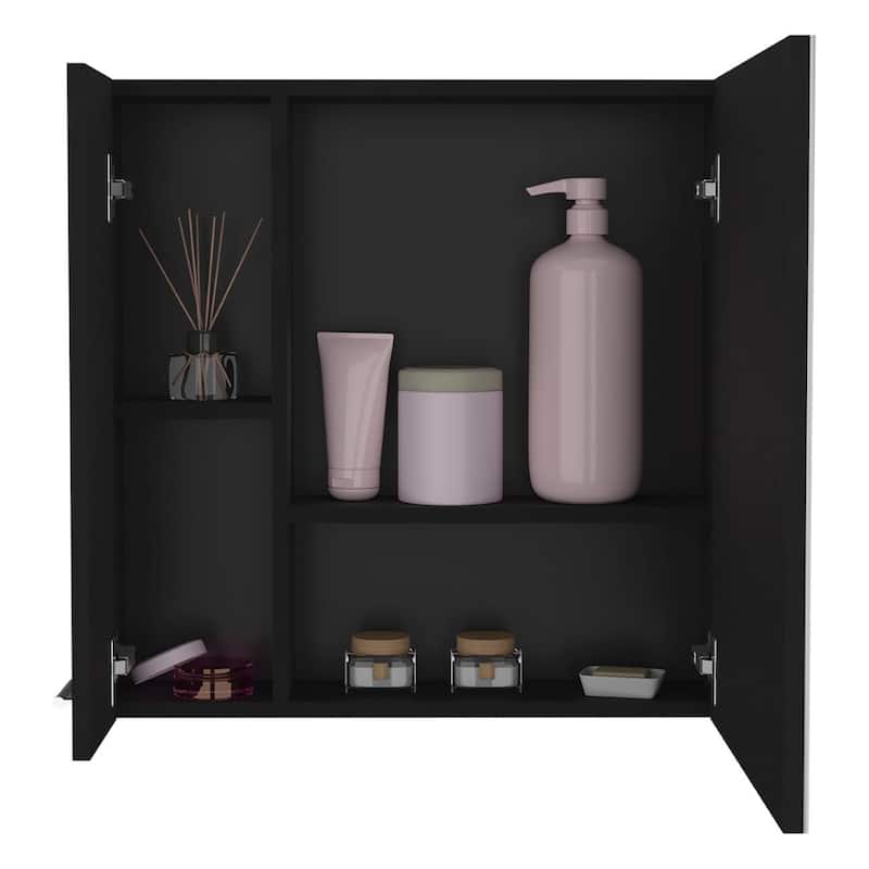 Prague 23.6" W x 23.6" H Mirror Medicine Cabinet, Single Door with 4 Interior Shelves for Bathroom Storage